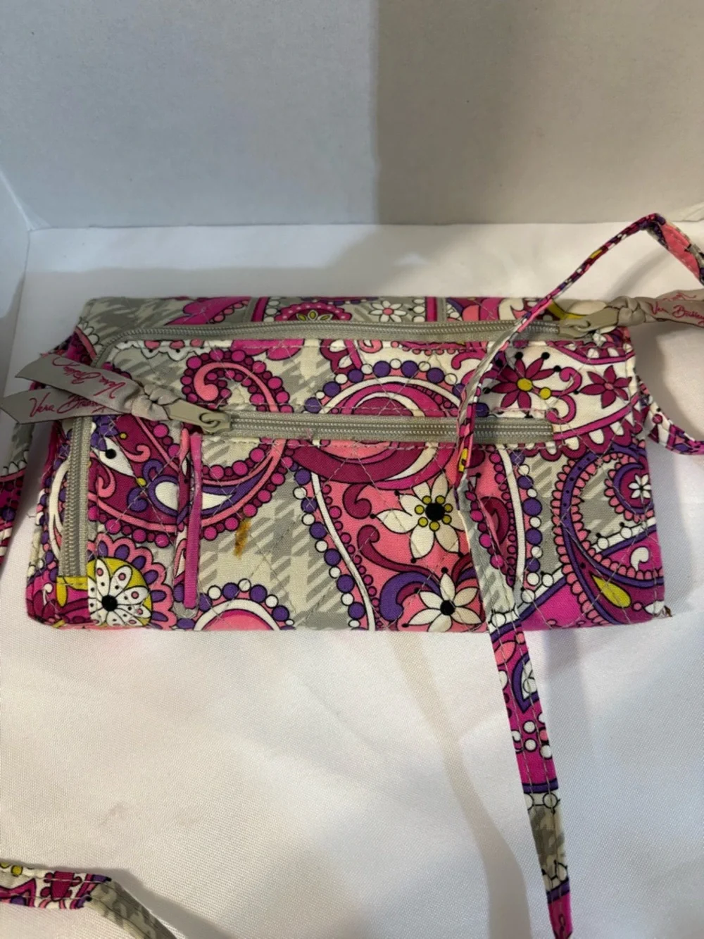 Vera Bradley Organizer Wallet detachable crossbody‎ strap Paisley Meets Plaid